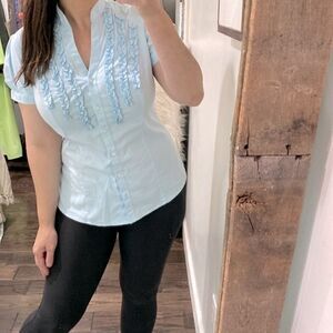 Express vintage light baby blue button top size large